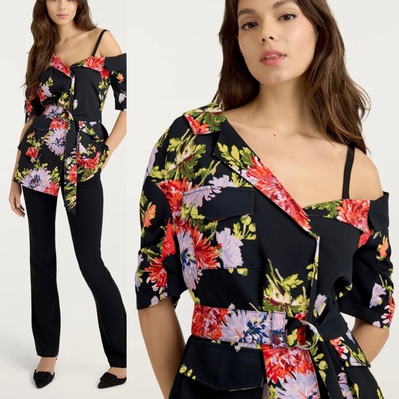 Cinq à Sept Katie Floral Wrap Off the Shoulder Chrysanthemum Jacket Blazer NEW - Picture 2 of 16